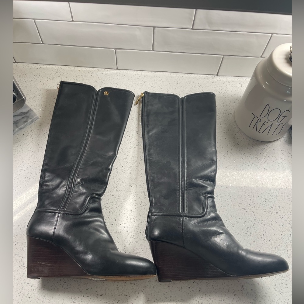 Tory Burch, black leather knee-high boots women’s size 11